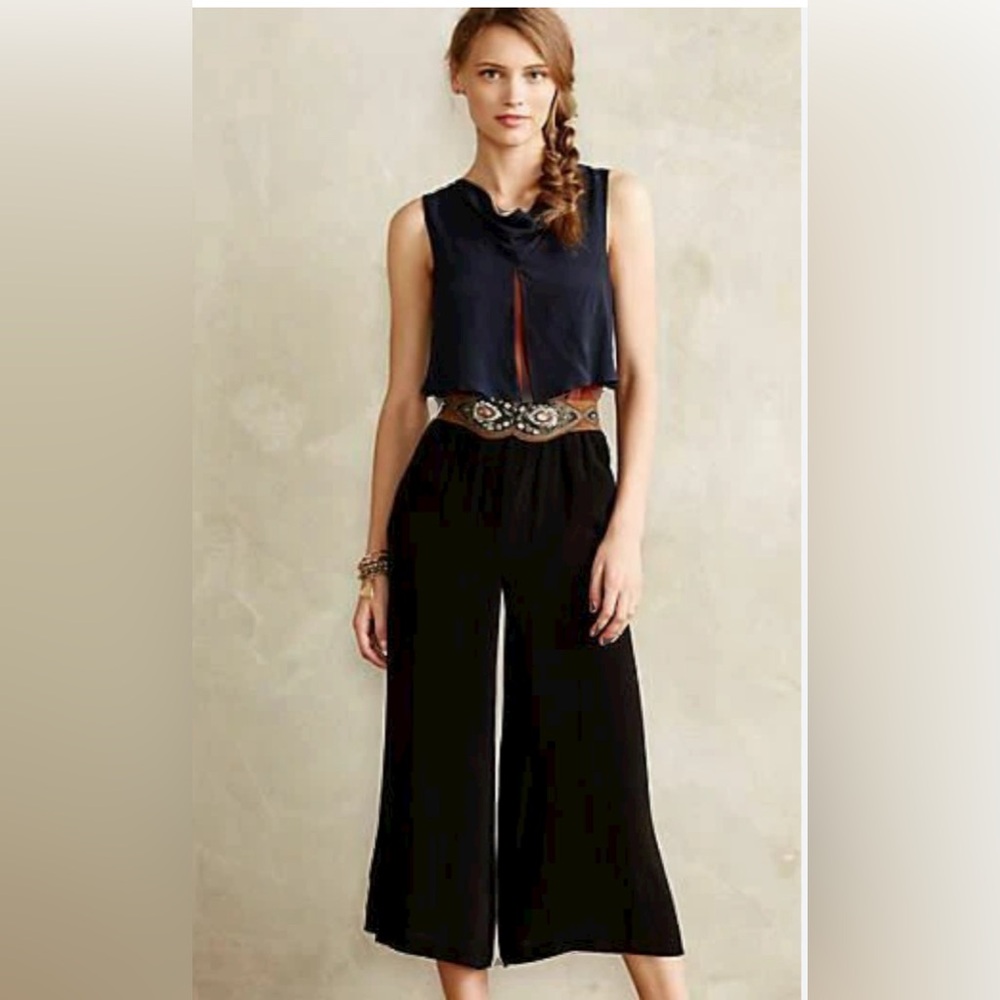 New Anthropologie Black & Navy "Cropped Mirinay Jumpsuit" by Corey Lynn Calter